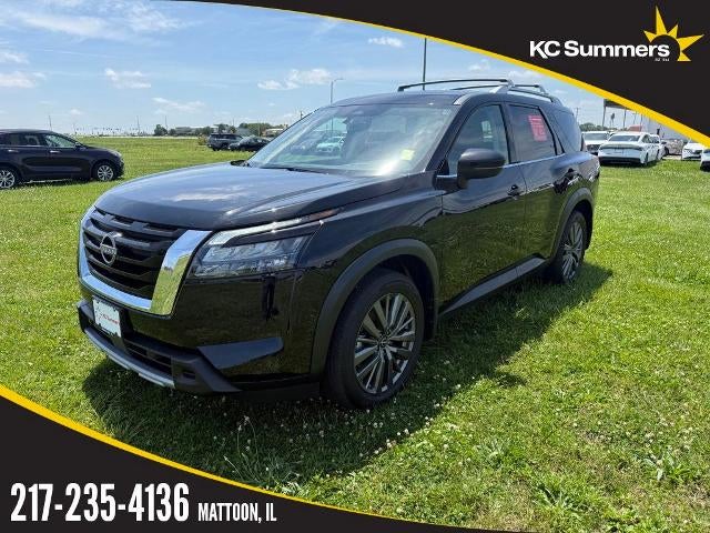 2025 Nissan Pathfinder SL 4WD in Super Black — front three-quarter view