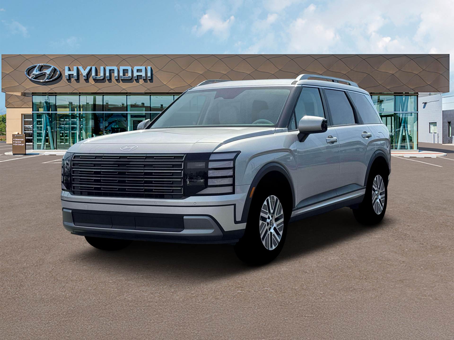 2026 Hyundai PALISADE HYBRID SEL 8P in Typhoon Silver Metallic — front three-quarter view